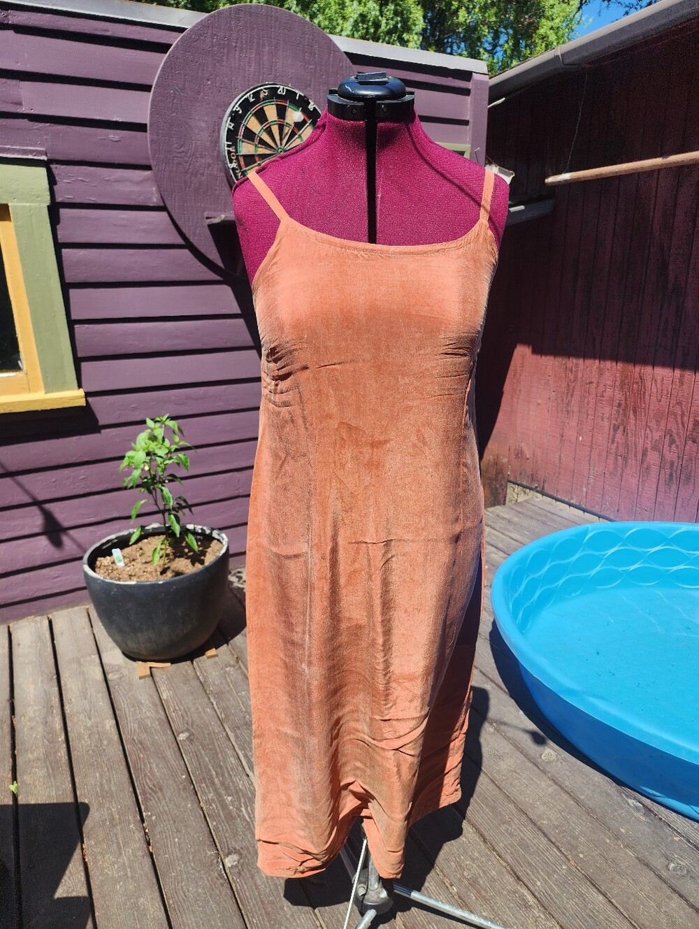 Rust Velvet Slip Dress - Spaghetti Strap